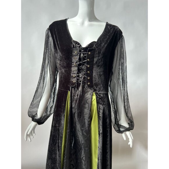 Medieval Renaissance Velvet Gown Costume With Mesh Sleeves & Lace-Up Front - Picture 14 of 16